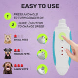 LuckyDog Nail Grinder Low Noise 3 Speed with USB for All Dog Cat Sizes