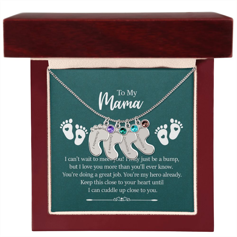 Engraved Baby Feet with Birthstone Necklace