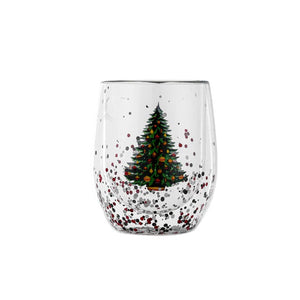 Christmas Tree Coffee Mug Double Wall Insulated Glass Cup